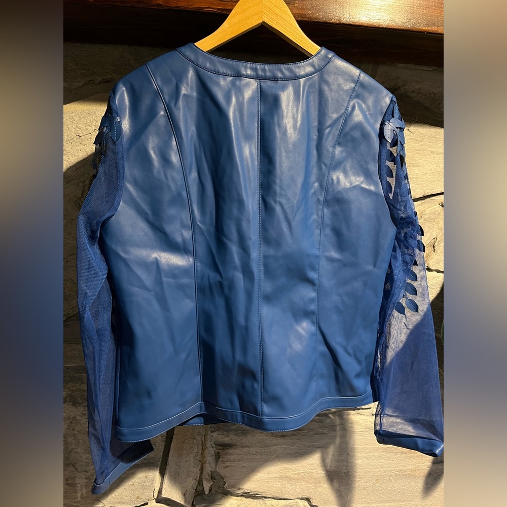 Colleen Lopez Blue Sheer Leaf Pattern Jacket, small - Picture 6 of 6